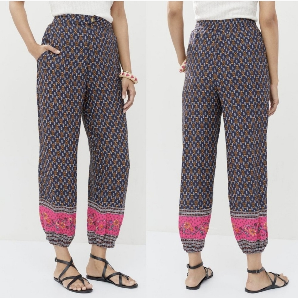 Anthropologie Smocked Balloon Leg Pant Blue Motif 8